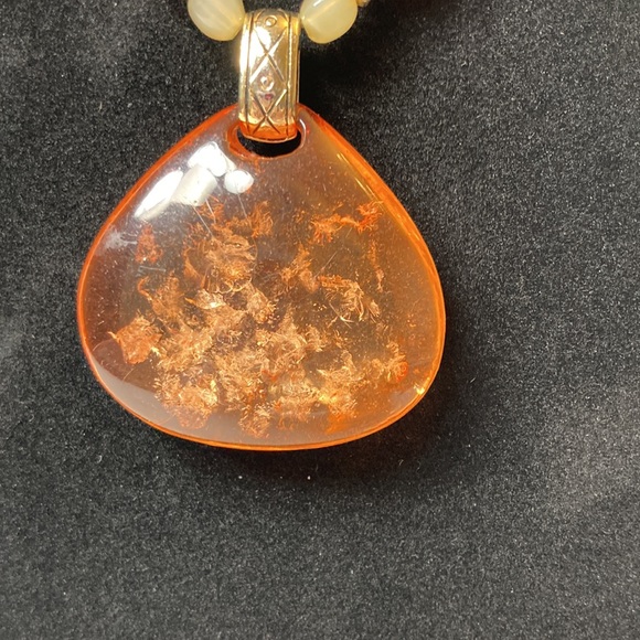 19" Colorful Beaded Necklace with Large Orange Drop Accent - Picture 2 of 13